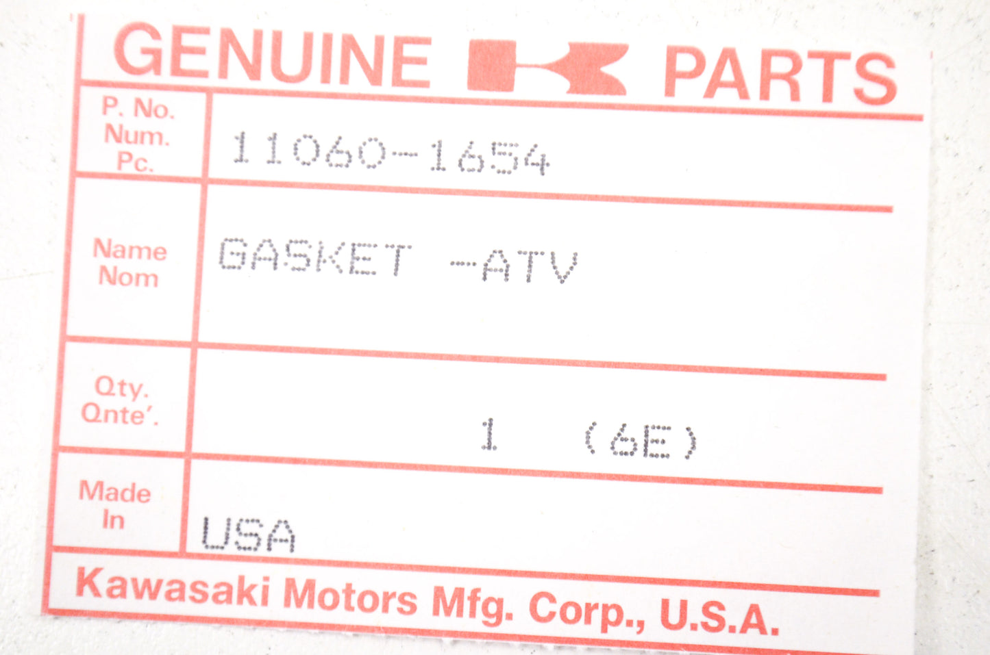 OEM Kawasaki 11060-1654 Oil Line Cap Gasket NOS