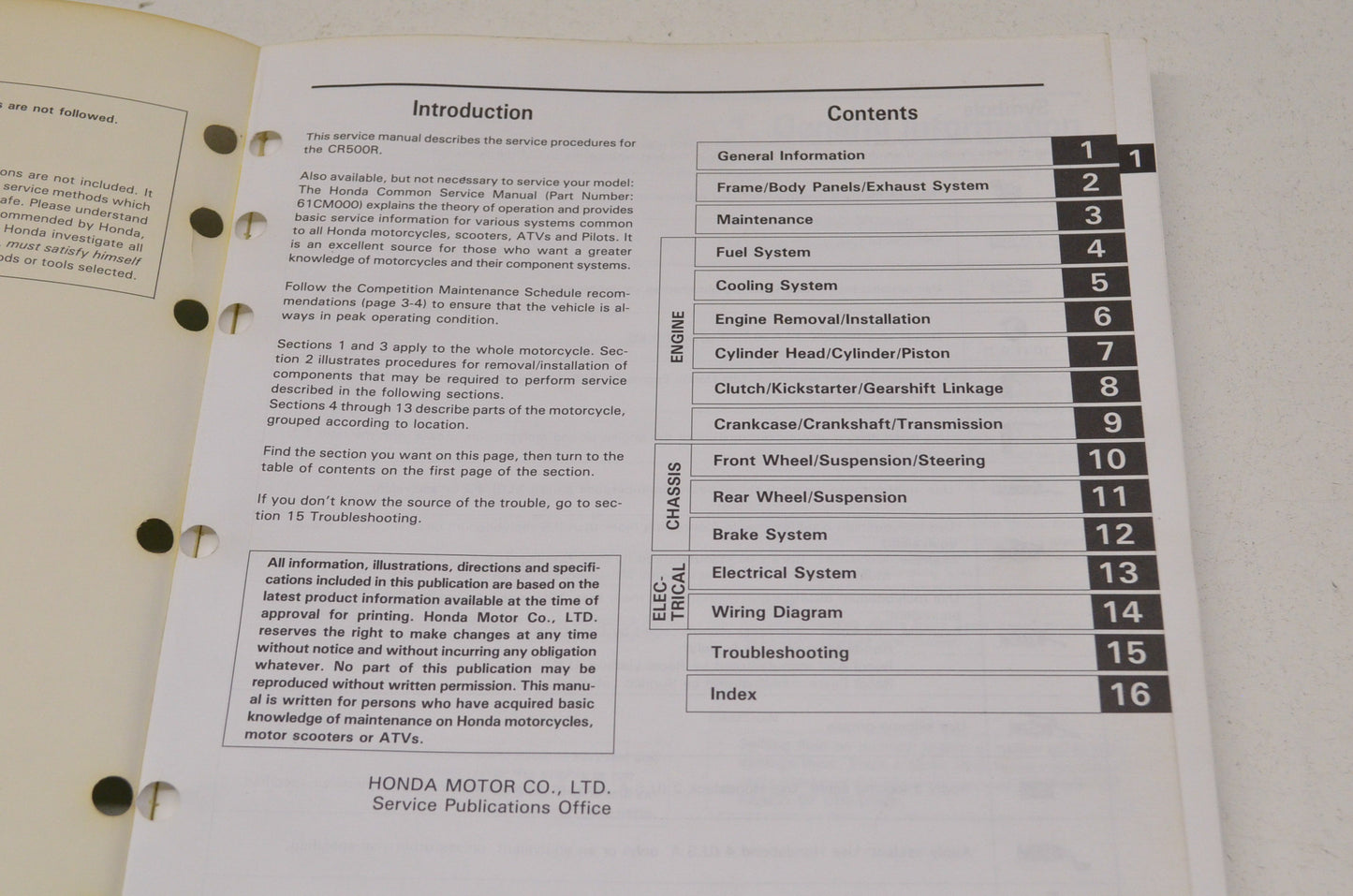 OEM Honda 61ML301 CR500R'94 Service Manual NOS