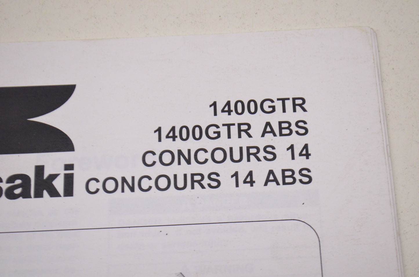 OEM Kawasaki 99931-1513-01 Assembly & Preparation Manual ZG1400C