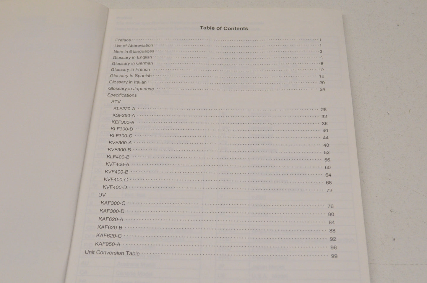 OEM Kawasaki Service Specifications Handbook 98-00
