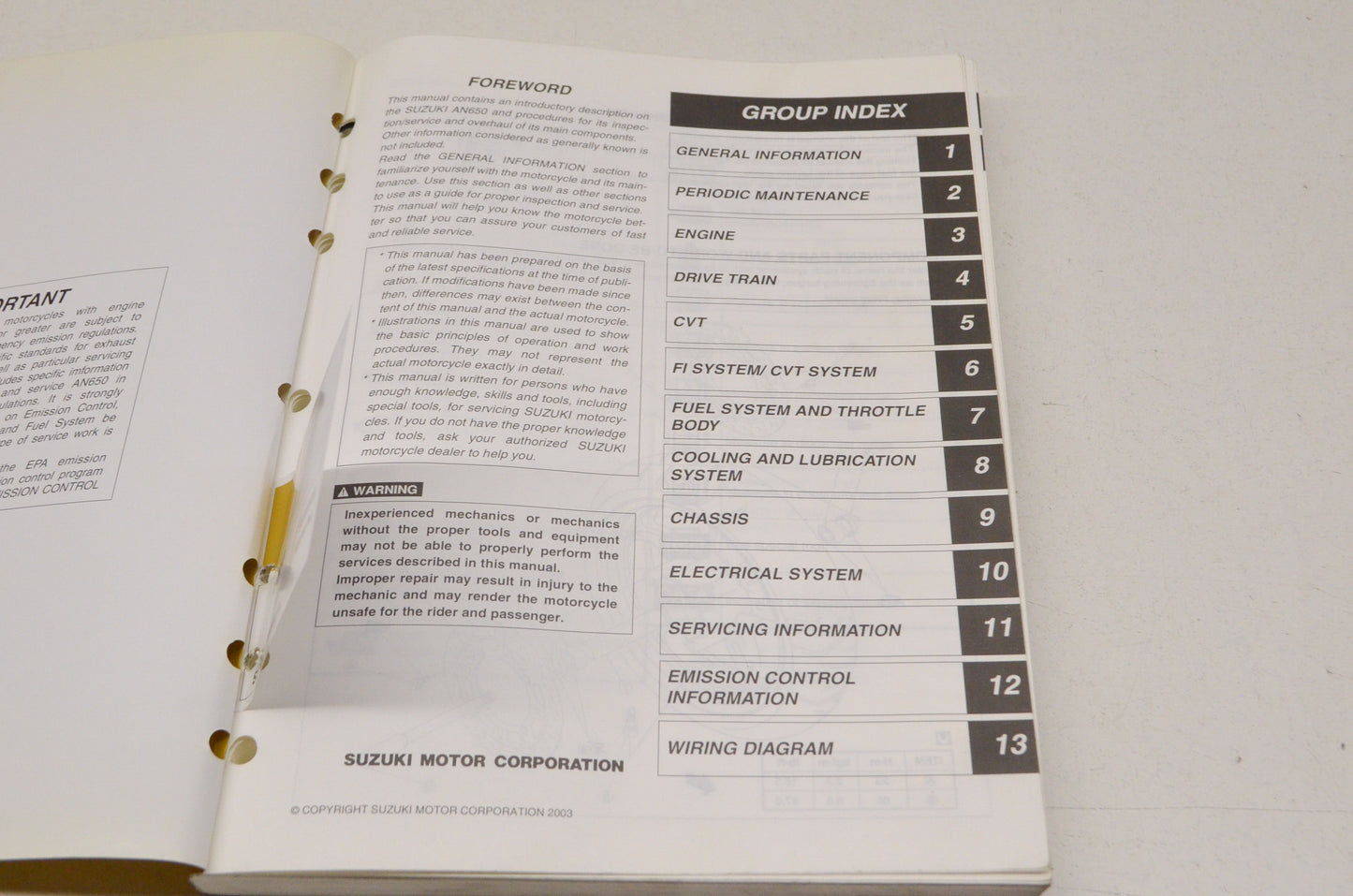 OEM Suzuki 99500-36110-03E Service Manual AN650/A 2003-20