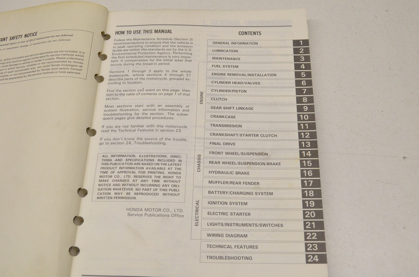 OEM Honda Shop Manual 84-86 CB700SC Nighthawk S
