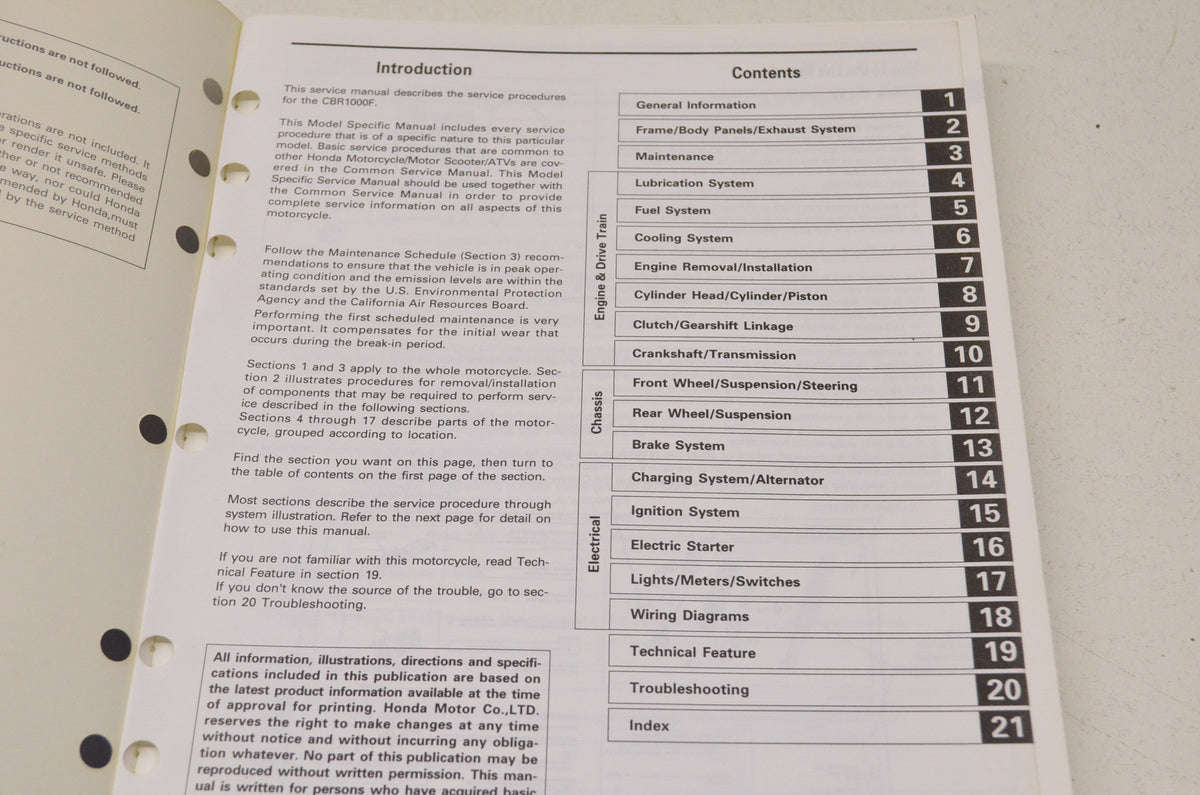OEM Honda 61MZ200 Service Manual CBR1000F'95