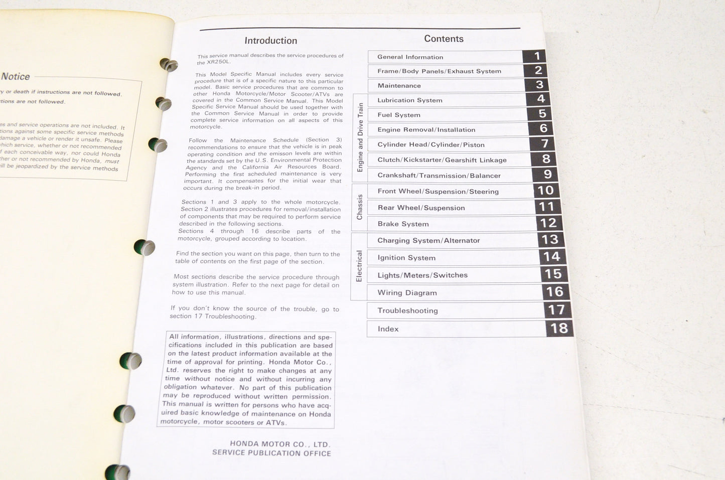 OEM Honda 61KV604 XR250L'95 Service Manual