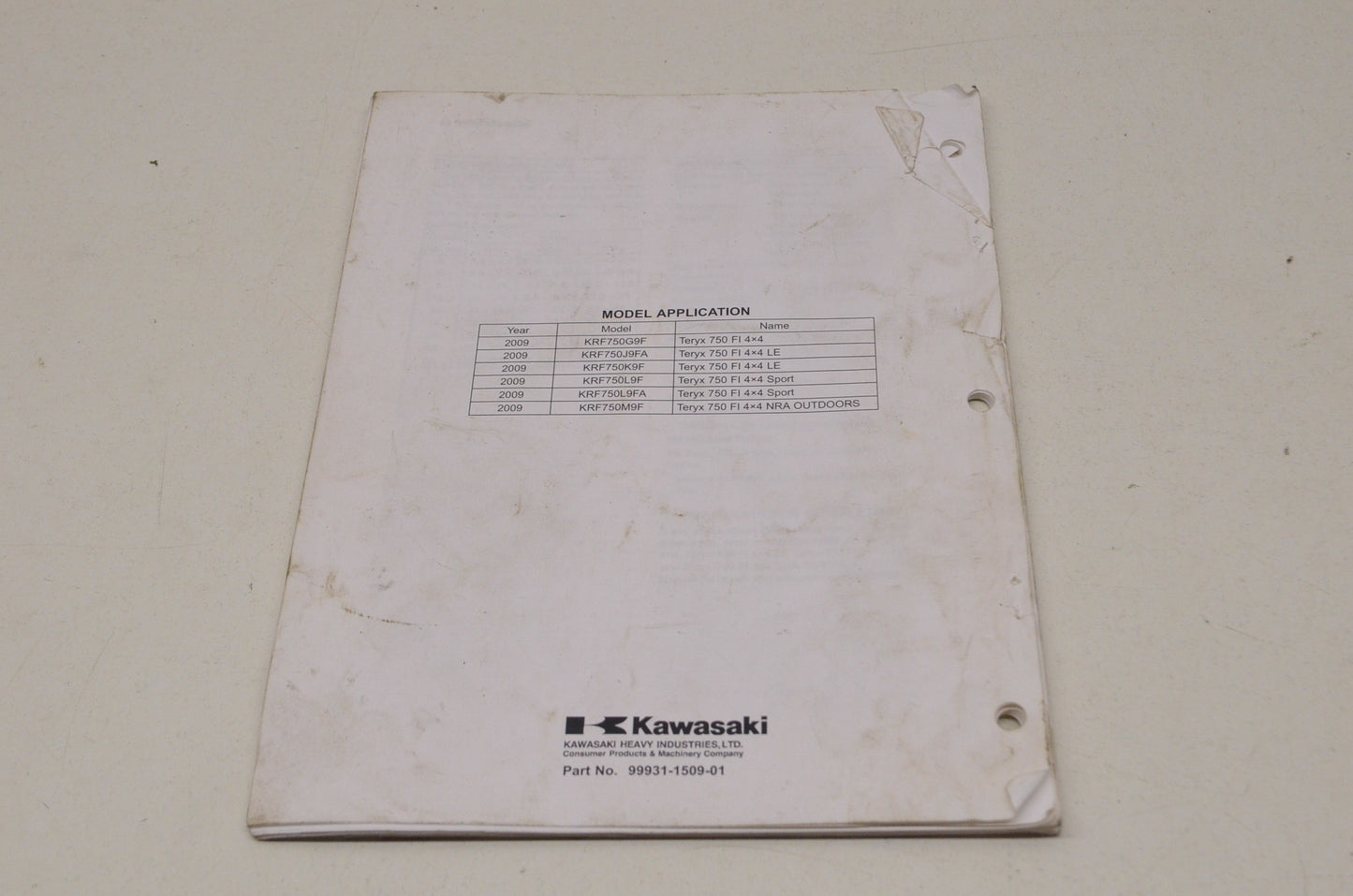OEM Kawasaki 99931-1509-01 Assembly & Preparation Manual KRF750G/J/K/L/M