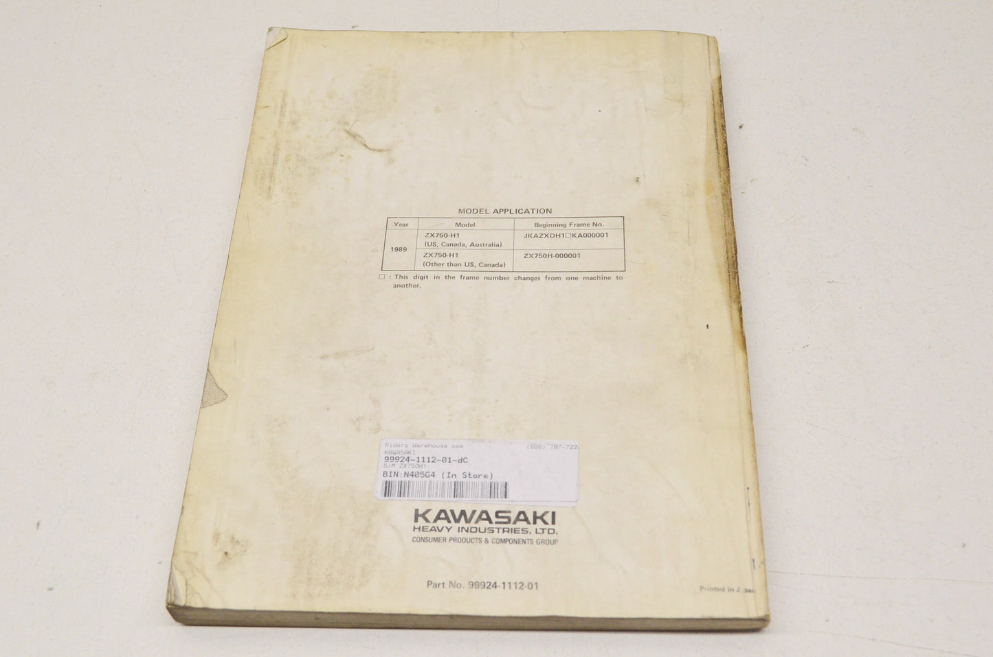 OEM Kawasaki 99924-1112-01 Service Manual ZX750H1