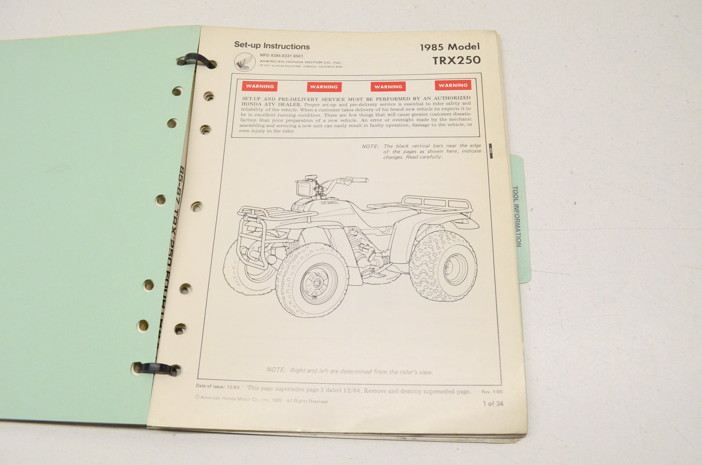 OEM Honda Service Manual 85-87 TRX 250 Fourtrax 250