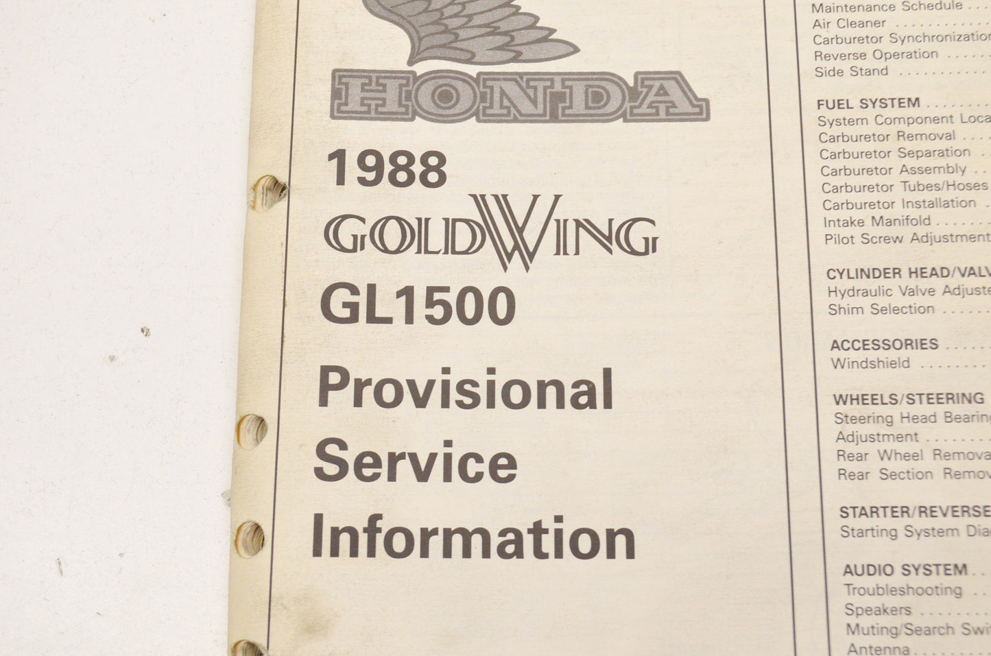 OEM Honda Provisional Service Information 1988 Gold Wing GL1500