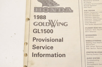 OEM Honda Provisional Service Information 1988 Gold Wing GL1500