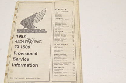 OEM Honda Provisional Service Information 1988 Gold Wing GL1500