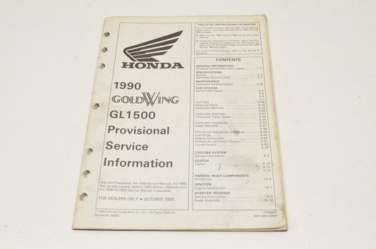 OEM Honda 17008909, MSV 4838 (8909) Provisional Service Information 90 Goldwing GL1500