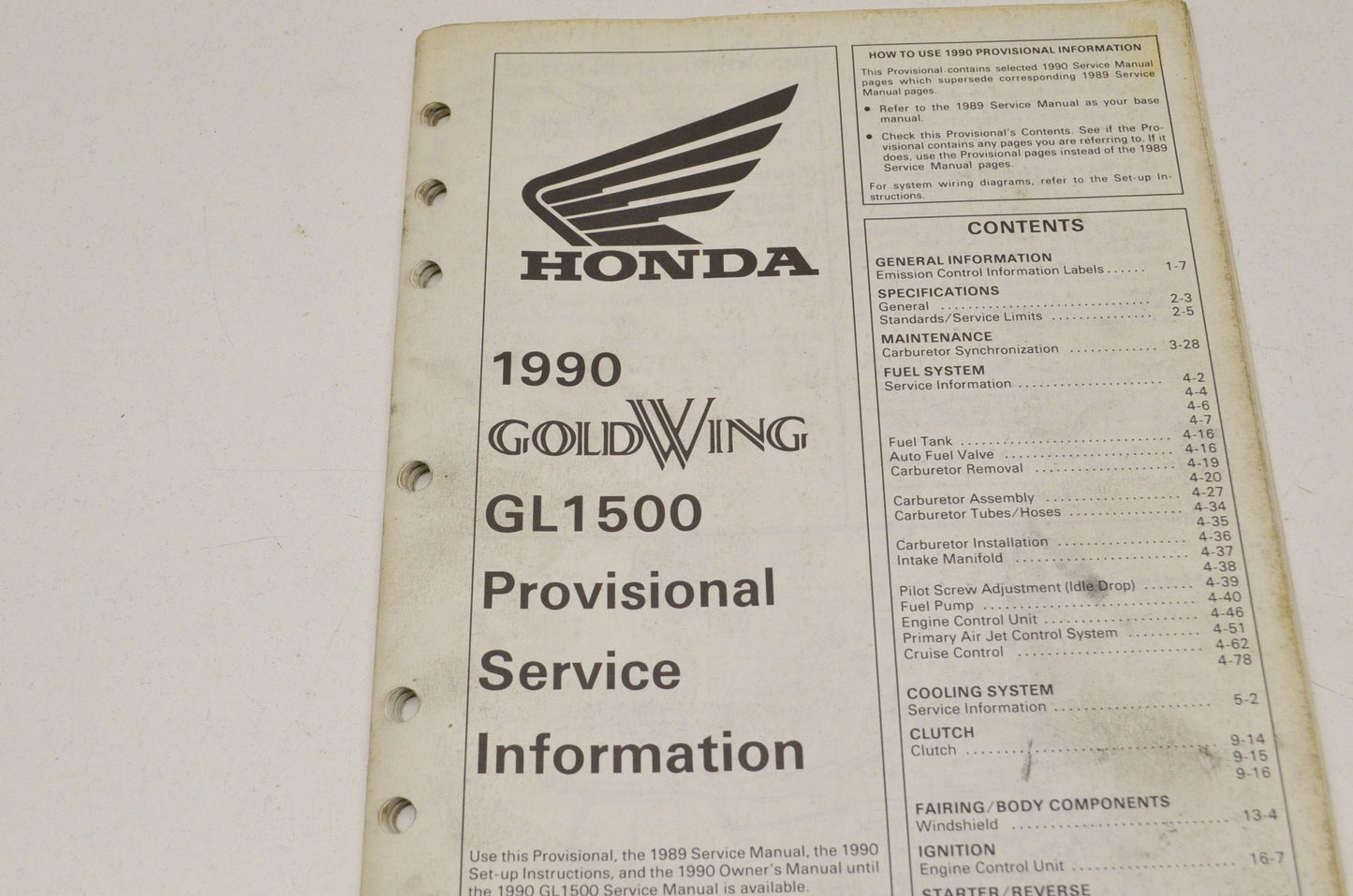 OEM Honda 17008909, MSV 4838 (8909) Provisional Service Information 90 Goldwing GL1500