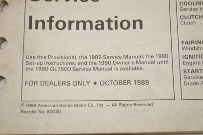 OEM Honda 17008909, MSV 4838 (8909) Provisional Service Information 90 Goldwing GL1500