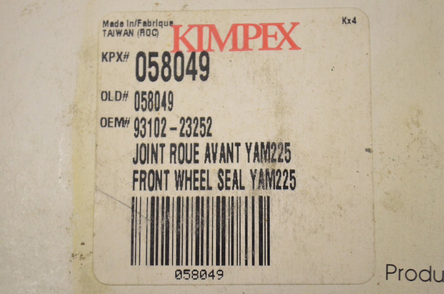 Kimpex 58049, 058049, 93102-23252 Front Wheel Seal Yamaha 225 NOS