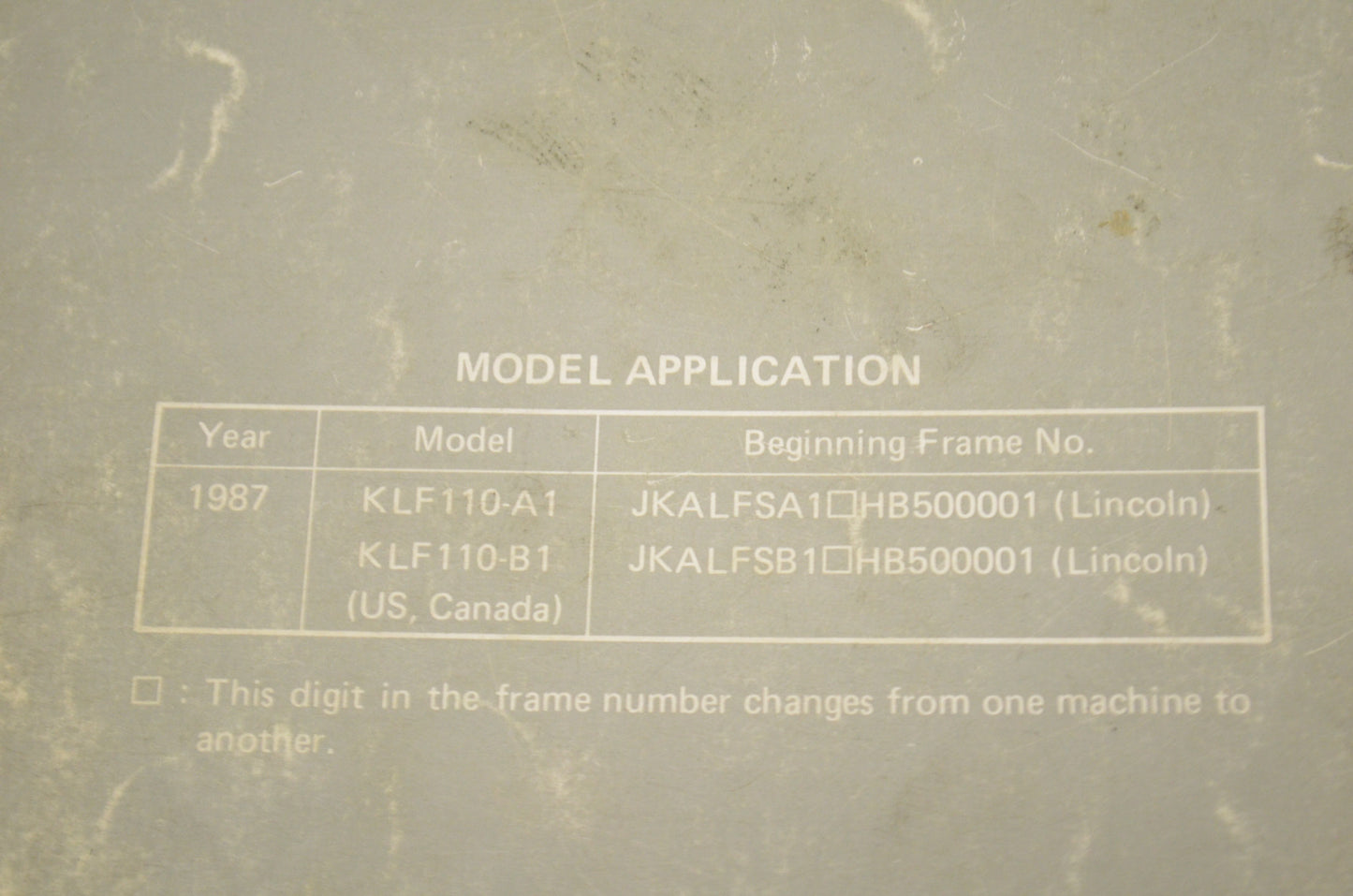 OEM Kawasaki Service Manual 87 Mojave 110, 110E