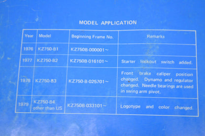 OEM Kawasaki Service Manual 76-79 KZ750