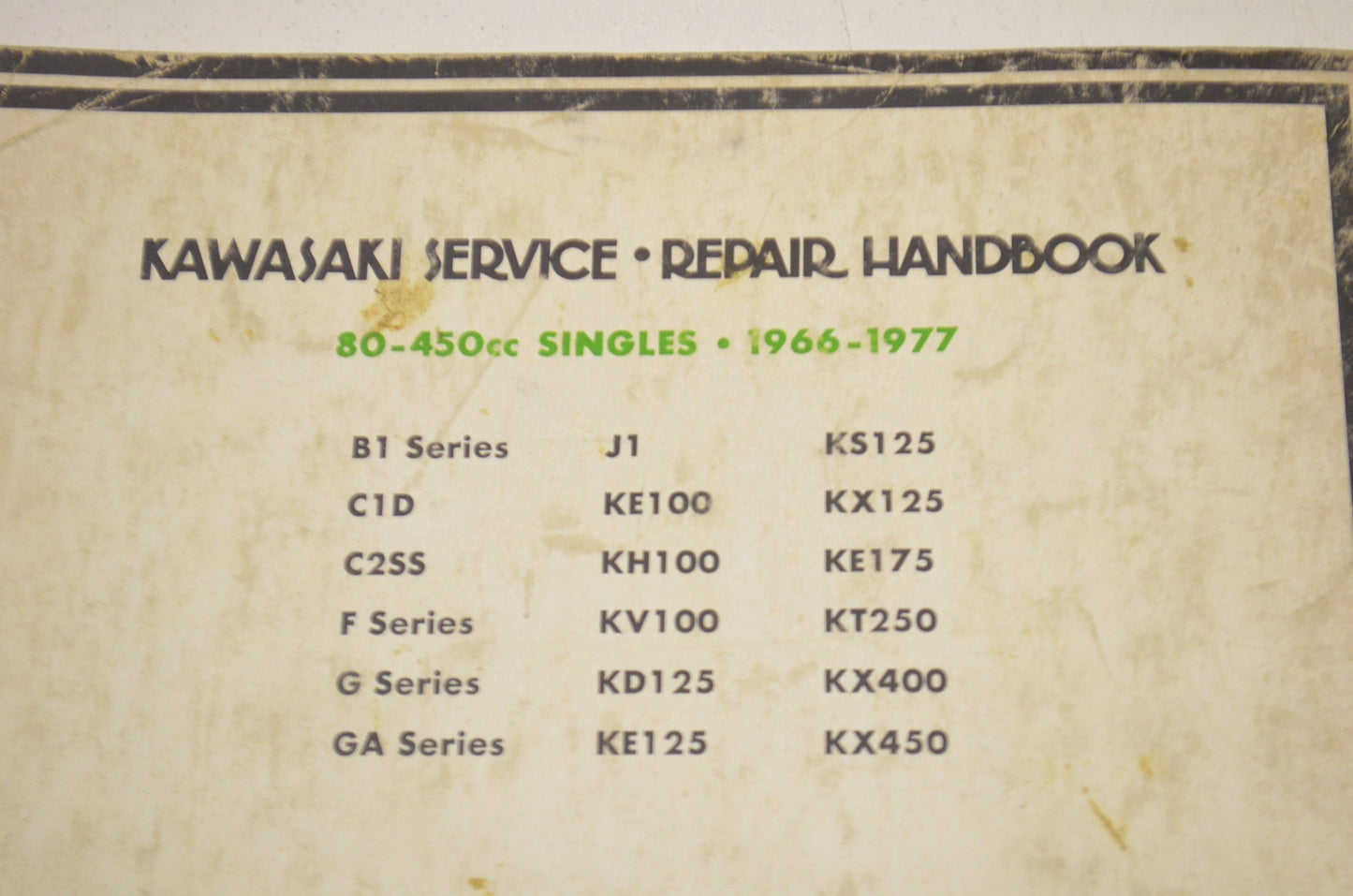 Kawasaki 66-77 80-450cc Singles Service Repair Handbook