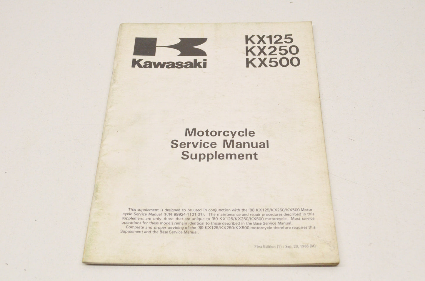 OEM Kawasaki 99924-1116-51 Service Manual Supplement KX12/25/50