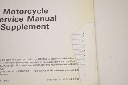 OEM Kawasaki 99924-1166-51 Service Manual Supplement KDX200E6
