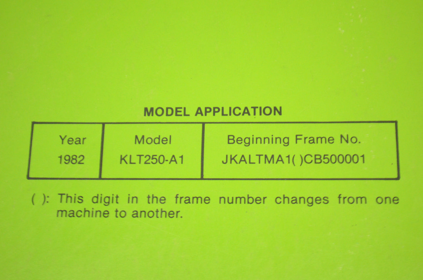 OEM Kawasaki 99963-0050-01 Service Manual 82 KLT250