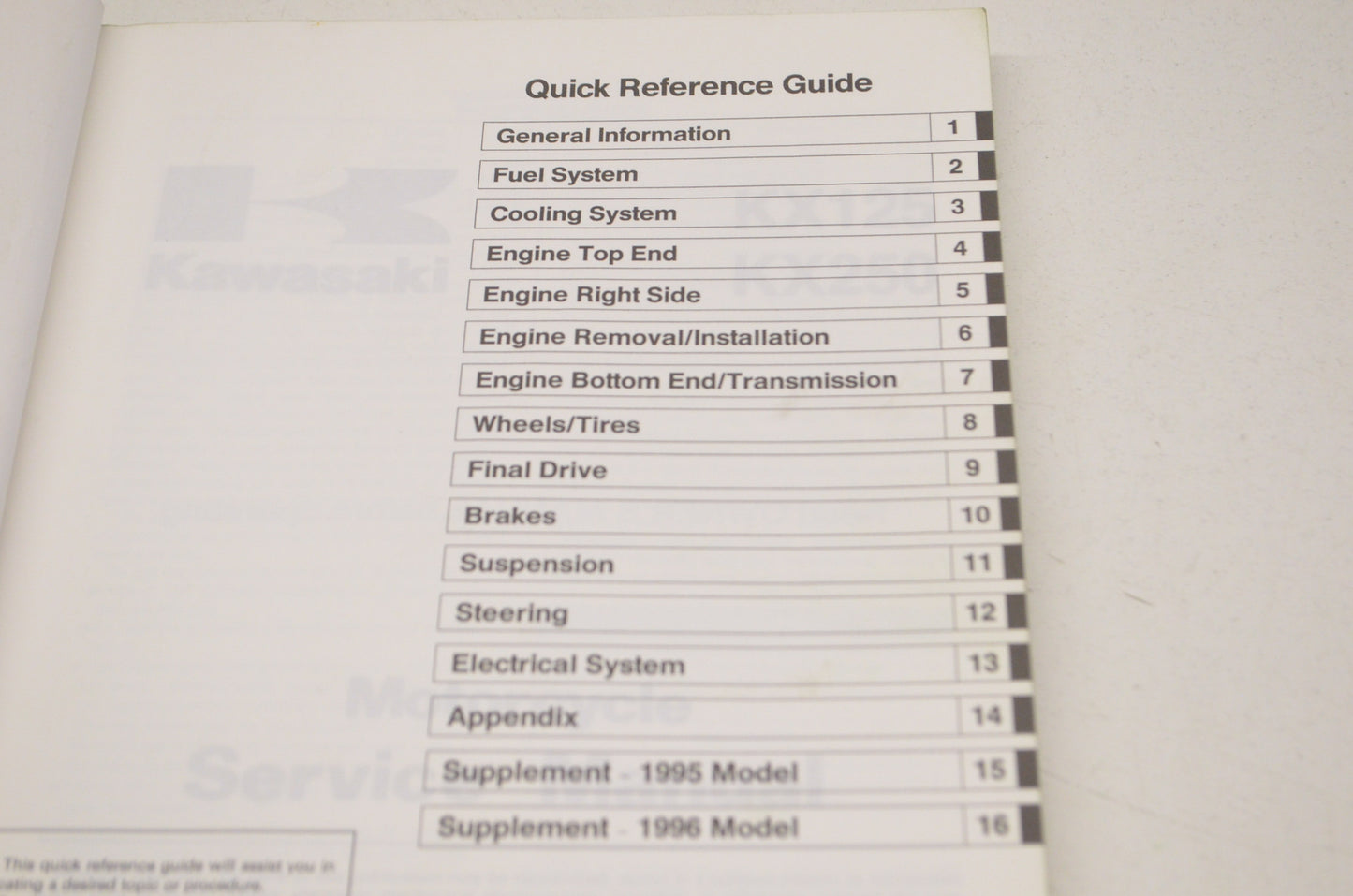 OEM Kawasaki 99924-1168-02 Service Manual KX125/250K