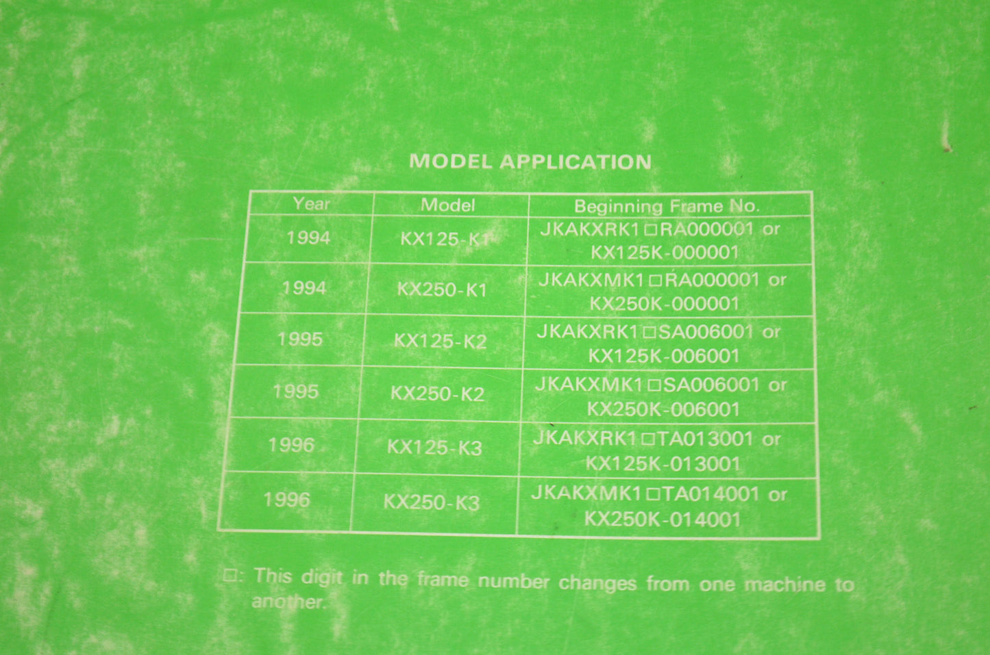 OEM Kawasaki 99924-1168-02 Service Manual KX125/250K