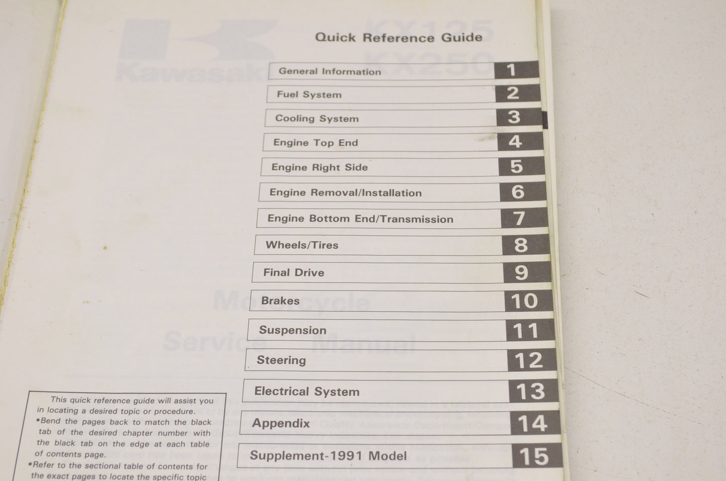 OEM Kawasaki 99924-1131-02 Service Manual KX125H1/250H1