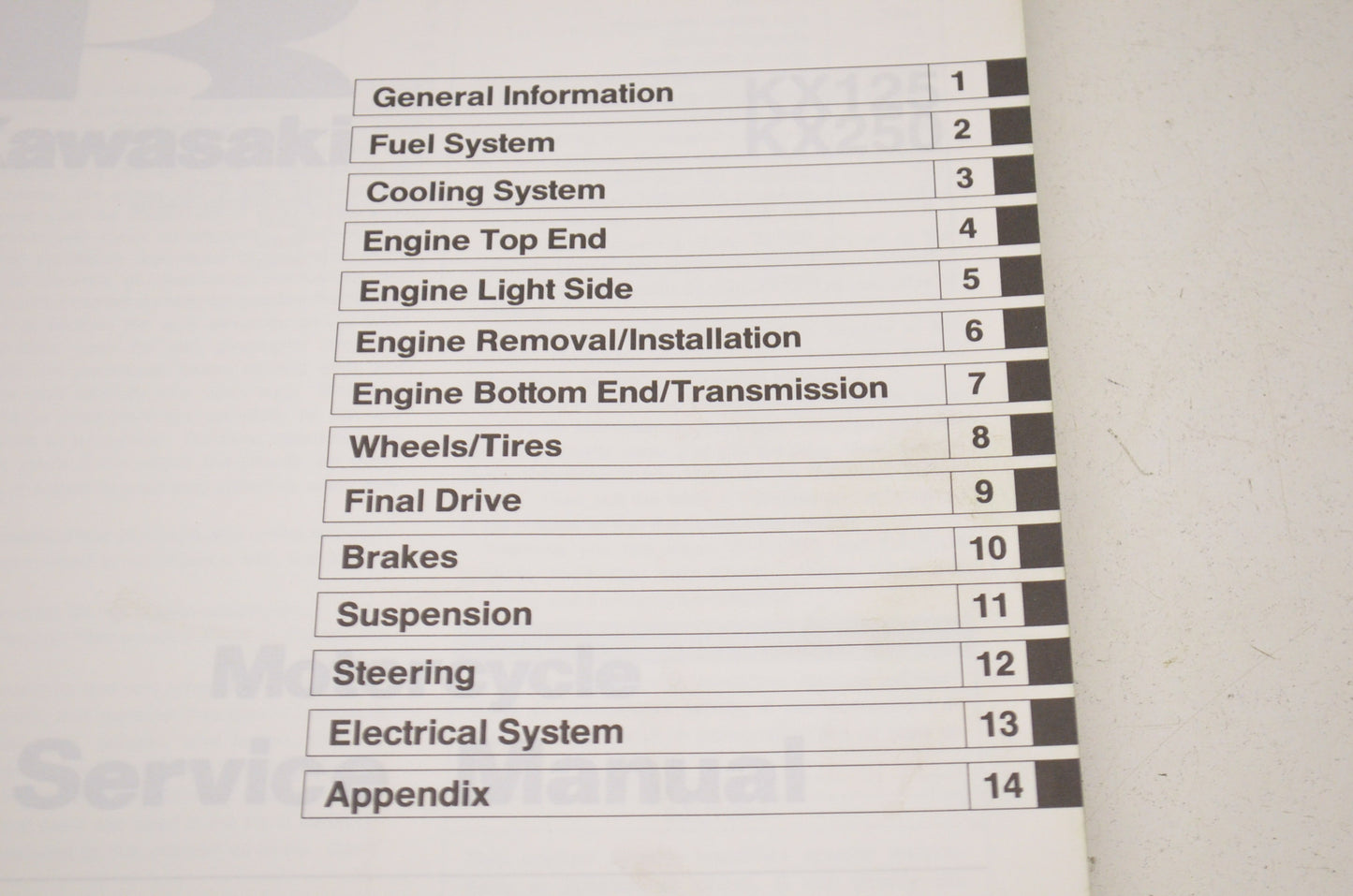 OEM Kawasaki 99924-1244-01 Service Manual KX125/250L