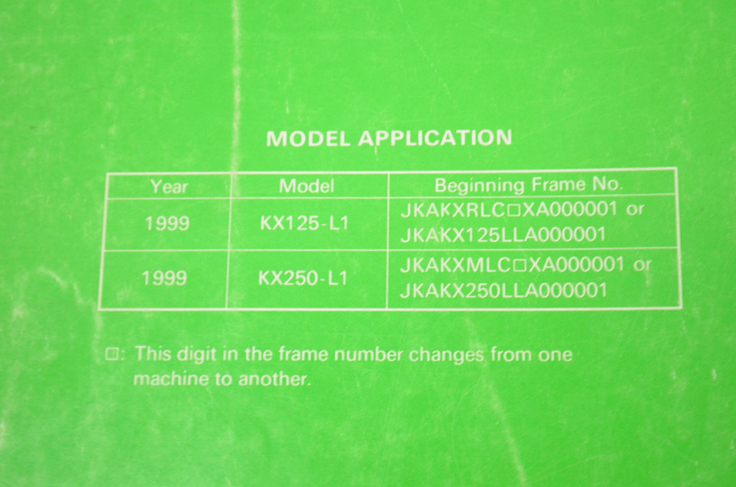 OEM Kawasaki 99924-1244-01 Service Manual KX125/250L