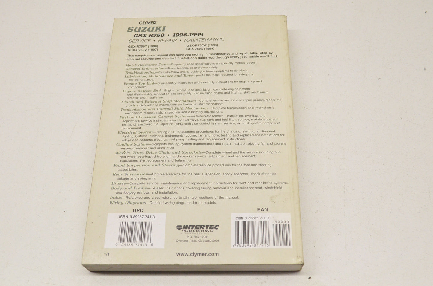 Clymer Suzuki 96-99 GSX-R75 Service Repair Maintenance Manual