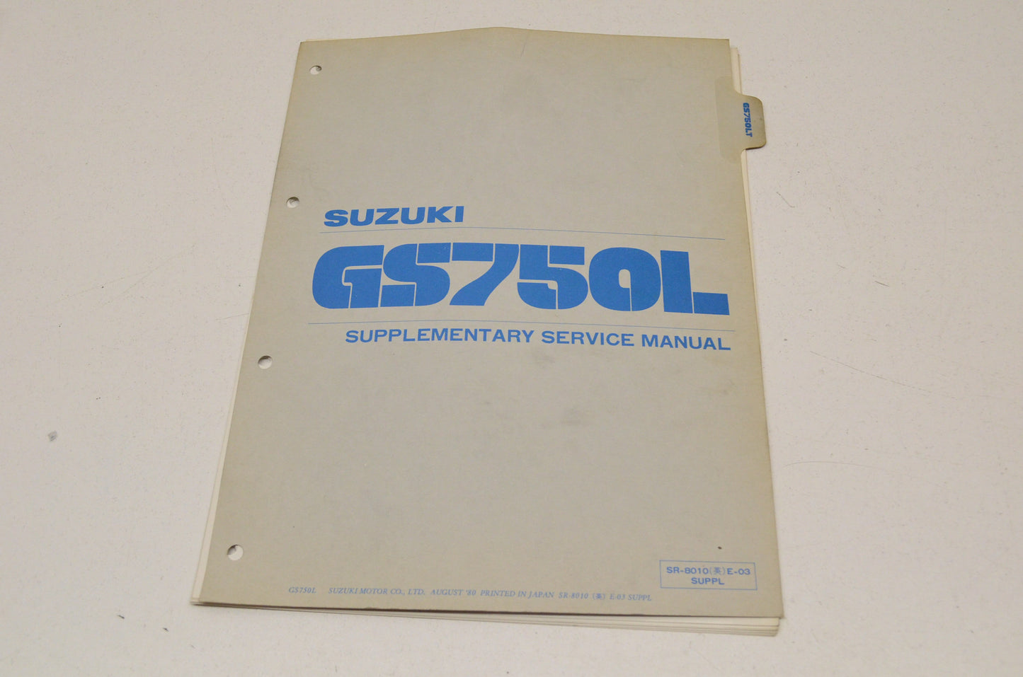 OEM Suzuki SR-8010, SR-8001E-03 SUPPL GS750L Supplementary Service Manual GS750L