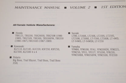 Intertec All-Terrain Vehicle 88-92 Maintenance Manual 1st Edition Volume 2