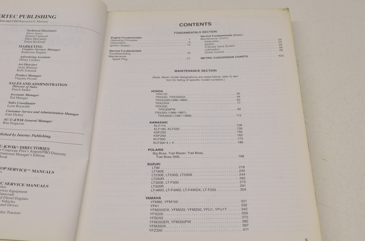 Intertec All-Terrain Vehicle 88-92 Maintenance Manual 1st Edition Volume 2