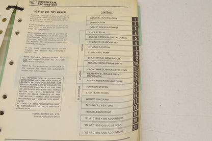 OEM Honda Shop Manual ATC 185, 185S 200