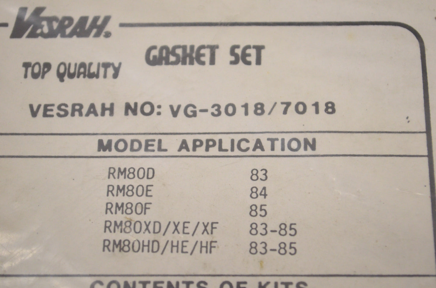 Vesrah VG-7018, GTE318 Gasket Kit NOS