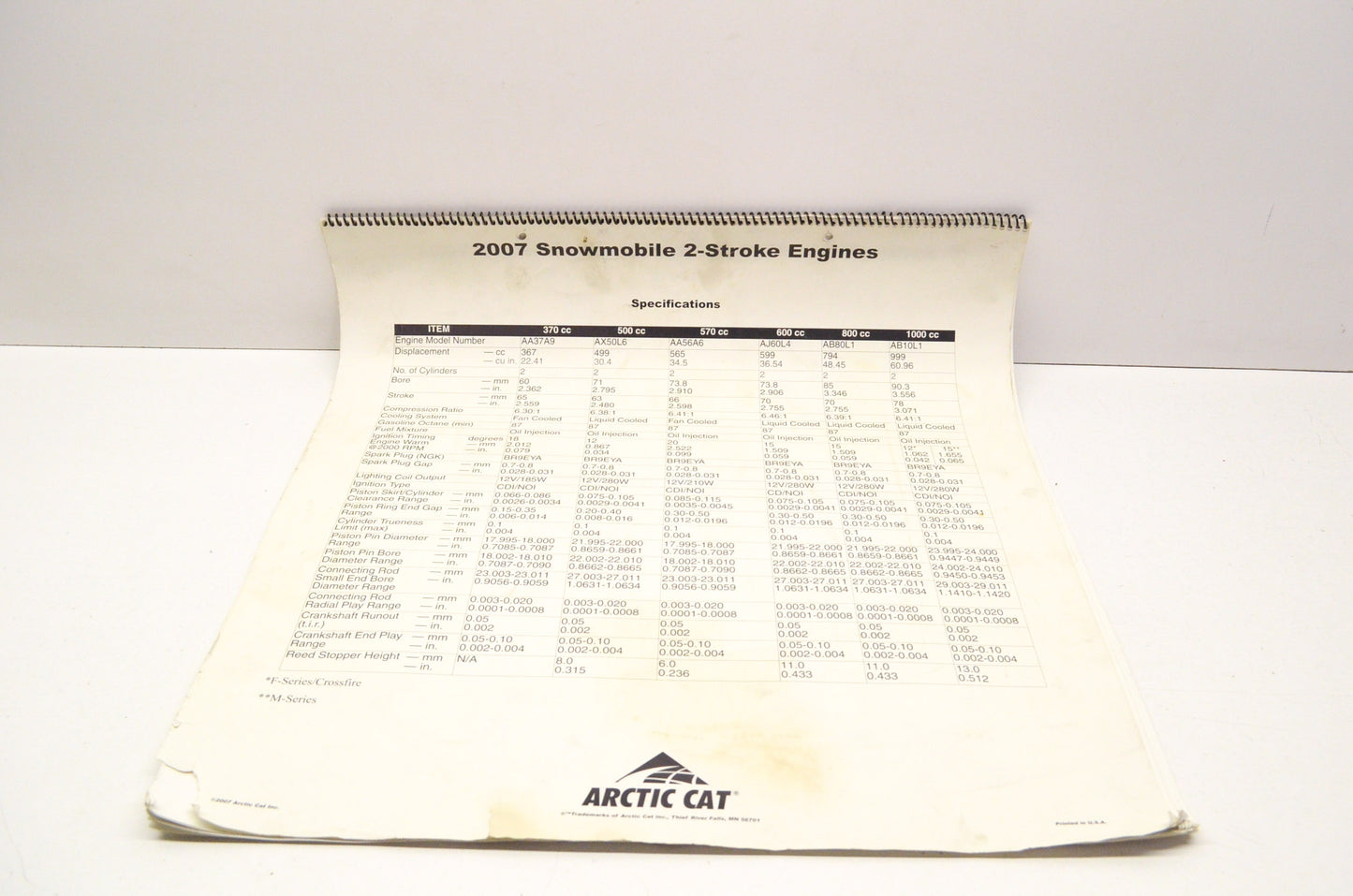 OEM Arctic Cat 2007 Snowmobile 2-Stroke Engines Chart
