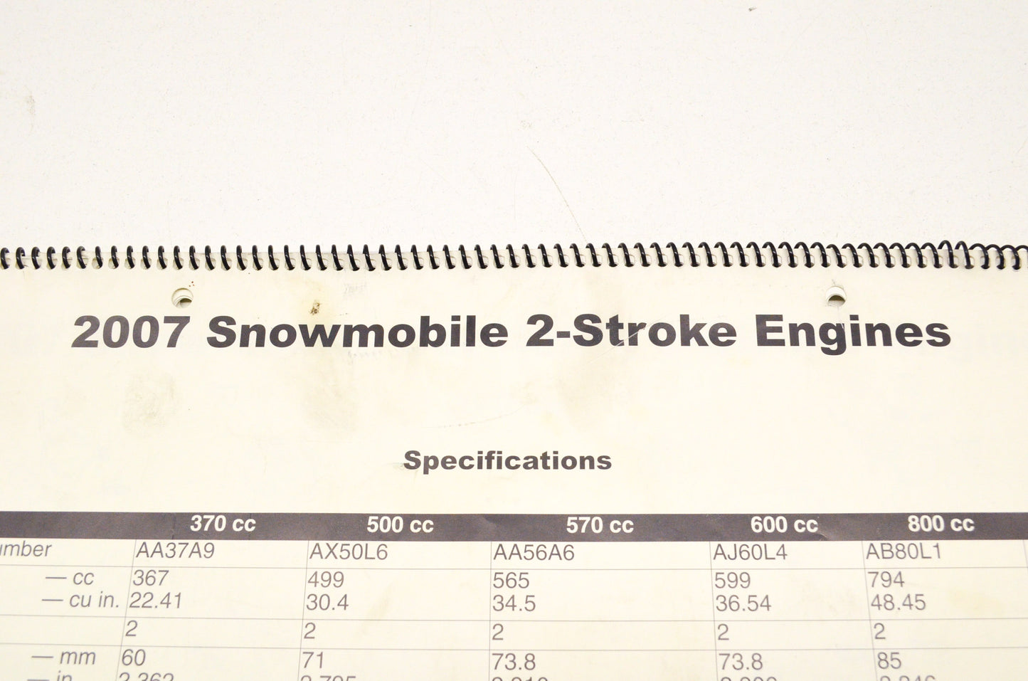 OEM Arctic Cat 2007 Snowmobile 2-Stroke Engines Chart