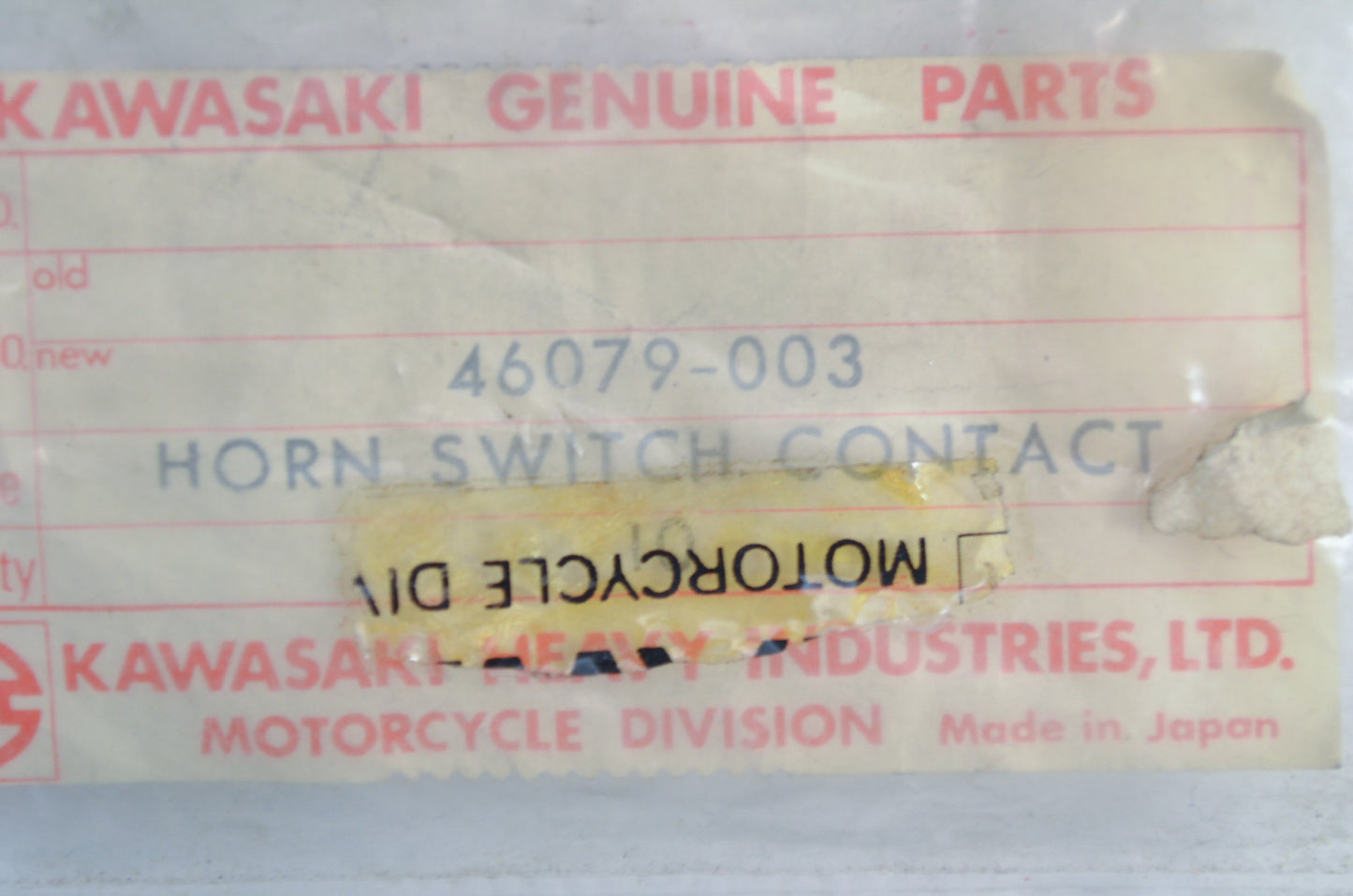 OEM Kawasaki 46079-003 Horn Button Switch Assembly NOS