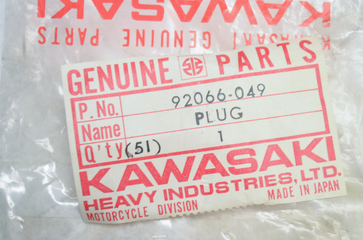 OEM Kawasaki 92066-049 Plug Qty 2 NOS