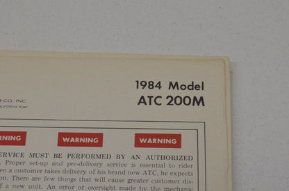 OEM Honda 6115-7009-8402 ATC200M Set-up Instructions 84 84 ATC200M