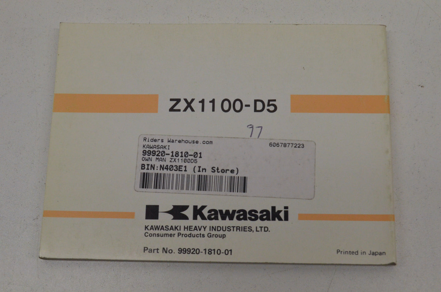 OEM Kawasaki 99920-1810-01 Owner's Manual ZX1100D5