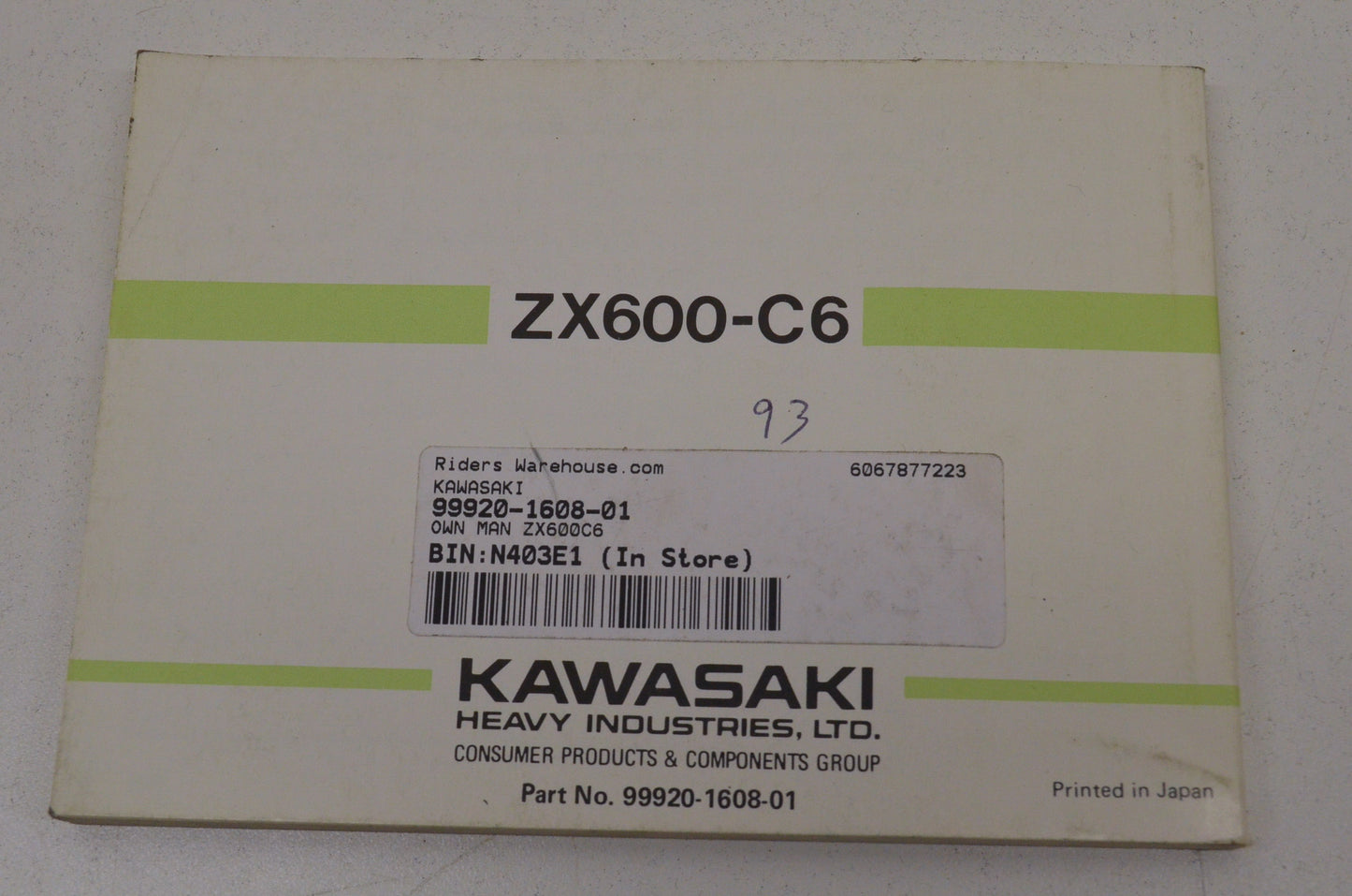 OEM Kawasaki 99920-1608-01 Owner's Manual ZX600C6