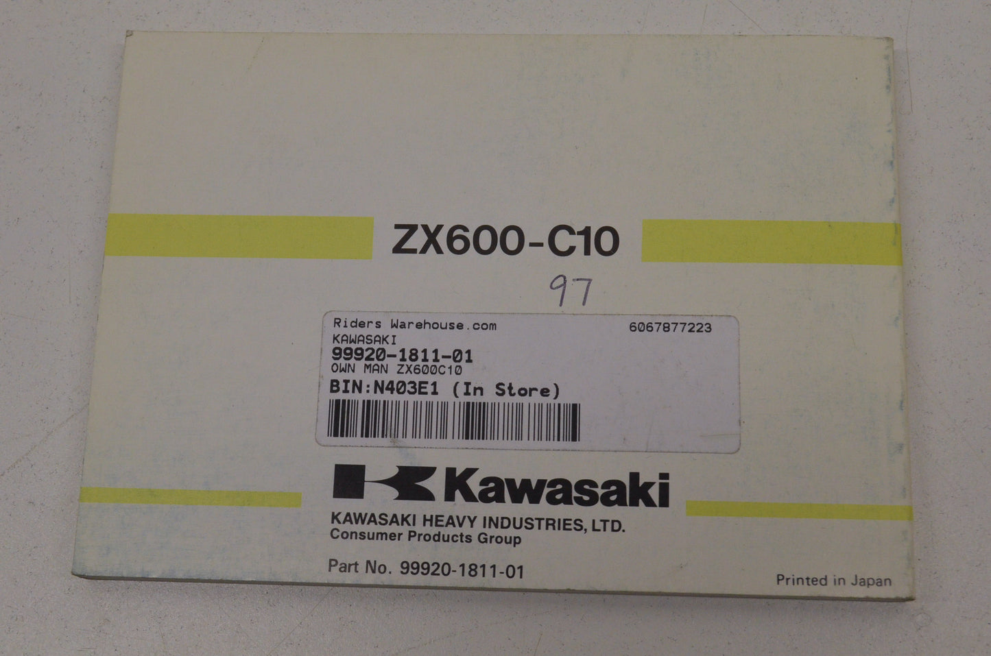 OEM Kawasaki 99920-1811-01 Owner's Manual ZX600C10