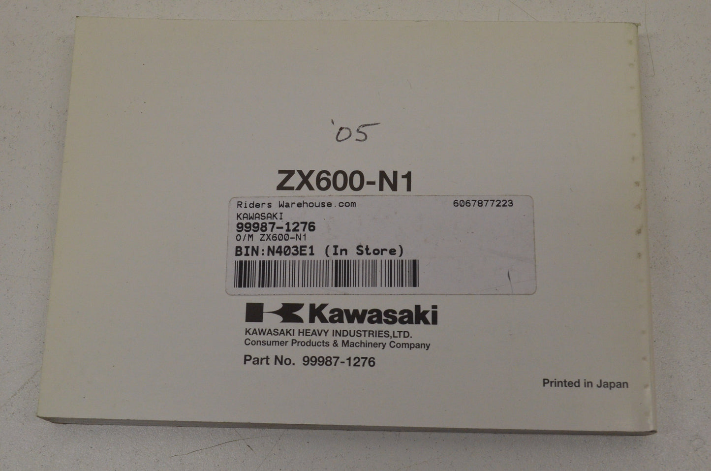 OEM Kawasaki 99987-1276 Owner's Manual ZX600-N1
