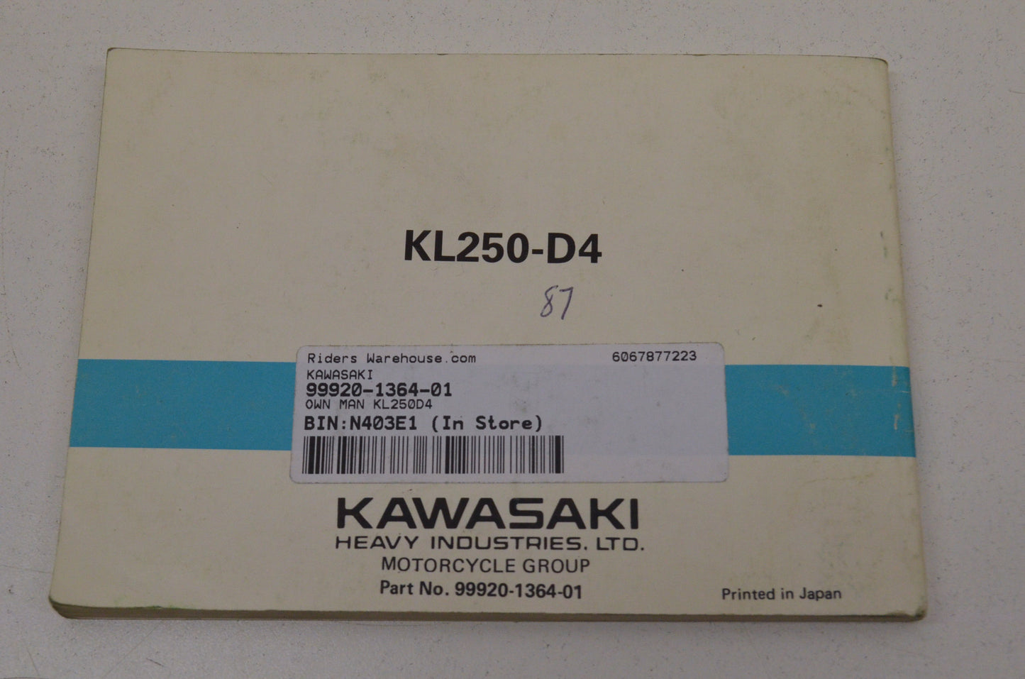 OEM Kawasaki 99920-1364-01 Owner's Manual KL250D4