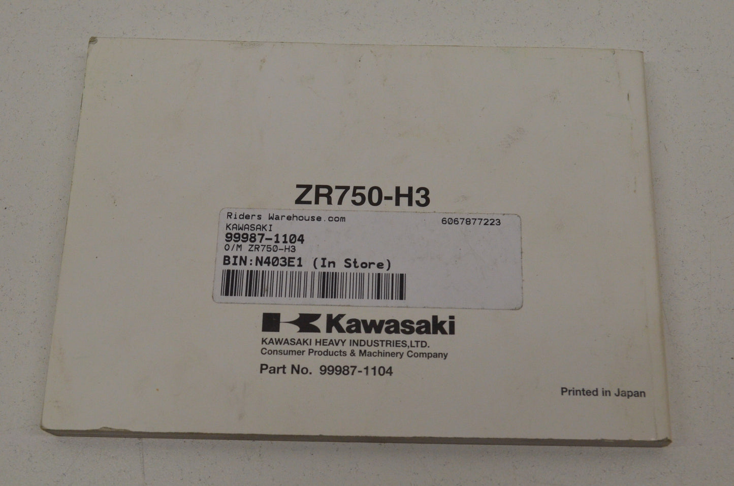 OEM Kawasaki 99987-1104 Owner's Manual ZR750-H3
