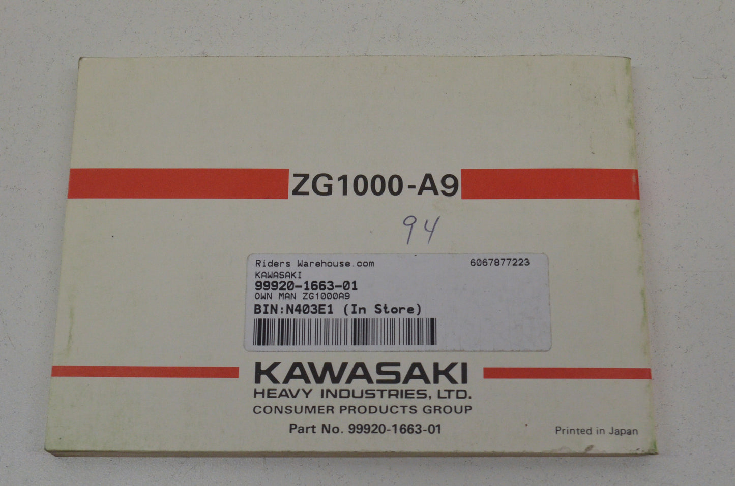 OEM Kawasaki 99920-1663-01 Owner's Manual ZG1000A9