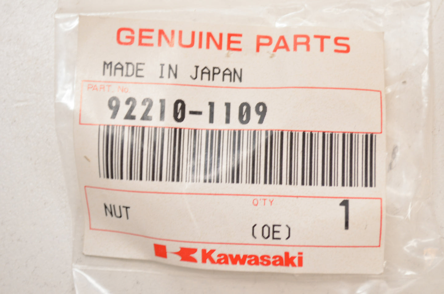 OEM Kawasaki 92210-1109 Nut NOS