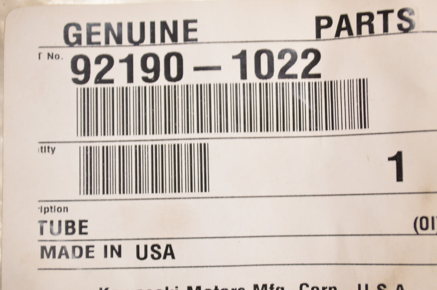 OEM Kawasaki 92190-1022 Tube 4.7X 9.5x350 NOS