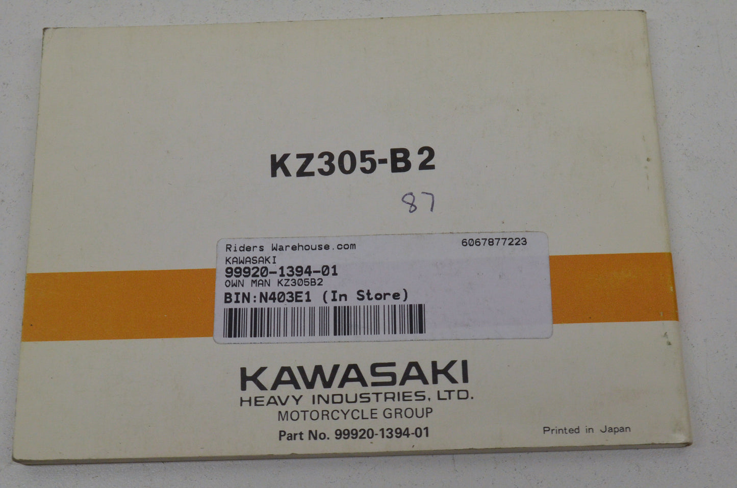 OEM Kawasaki 99920-1394-01 Owner's Manual KZ305B2